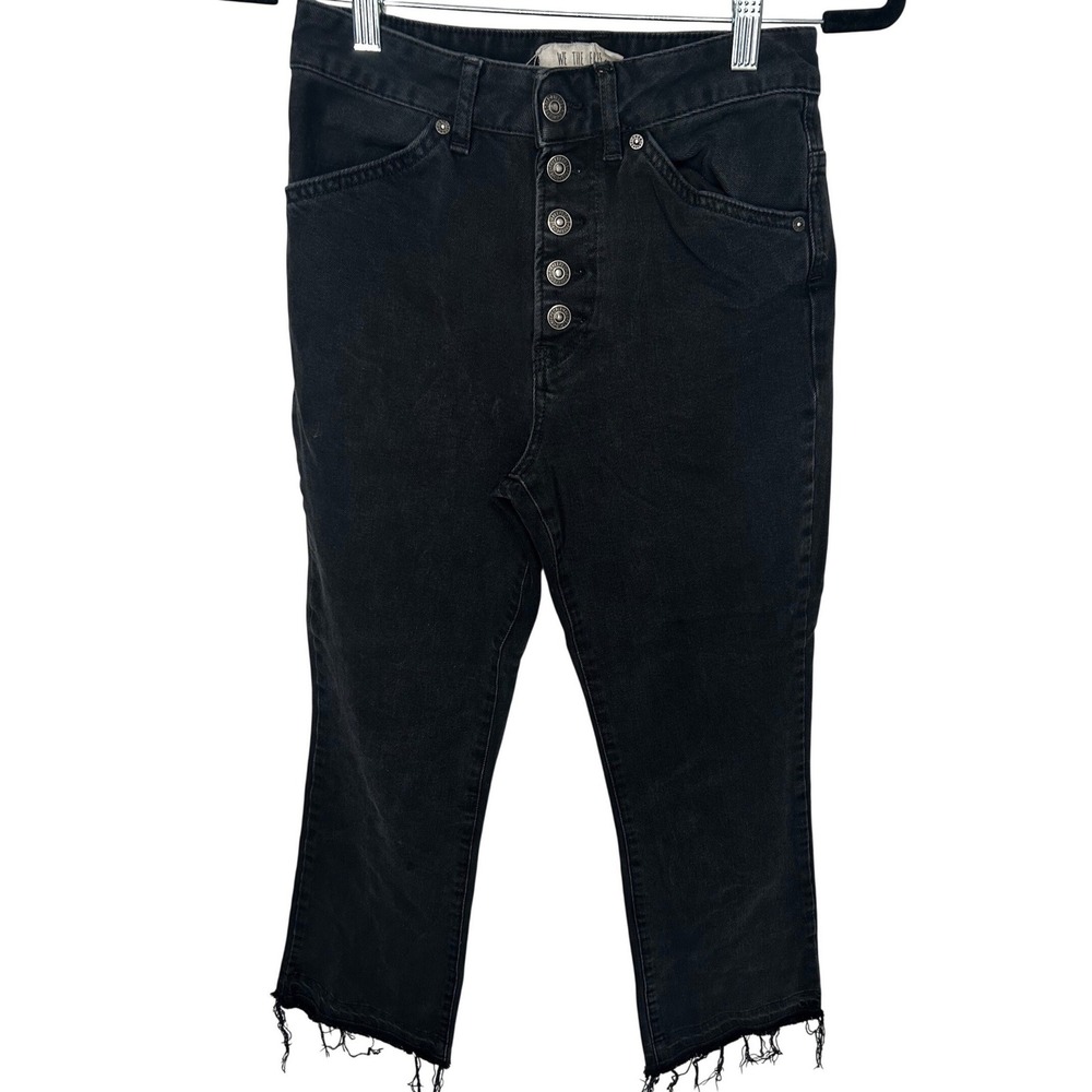 Free People We The Free Black Button Fly Stretch Jeans Frayed Hem Womens Size 25